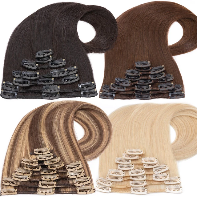 Extensions Cheveux Humains 100% Naturels - 8 Bandes à Clips - Tête Complète - Multi-couleurs
