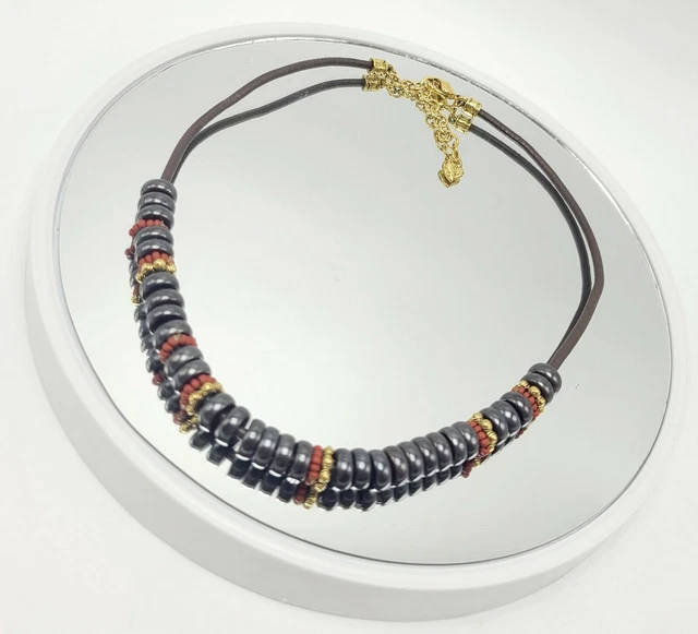 Carole Collar Necklace Rope Bead Brown
