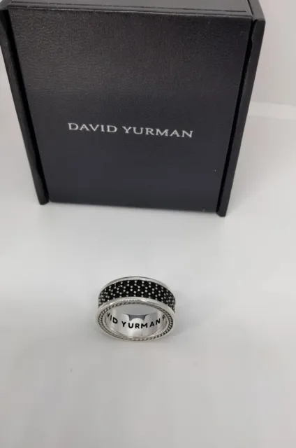 David Yurman Silver Streamline Pave Three Row With Black Diamond  Ring Size 6.