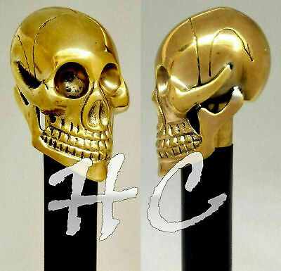 Nautical Designer Brass Skull Handle Golden Finish Walking Stick Cane 36" Gift