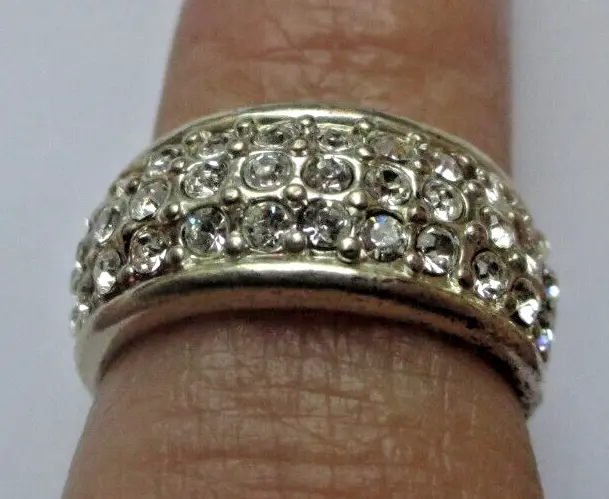 Anneau superbe bague couleur argent pavé cristaux diamant taille 53 bijou 5625