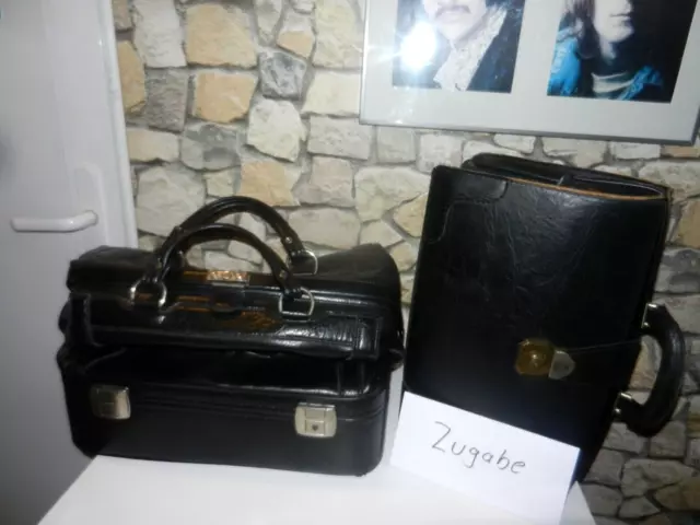 2x-schwarze Arzttasche-Arztkoffer-Hebammenkoffer-Lederkoffer-Alt-Rar-Aktentasche