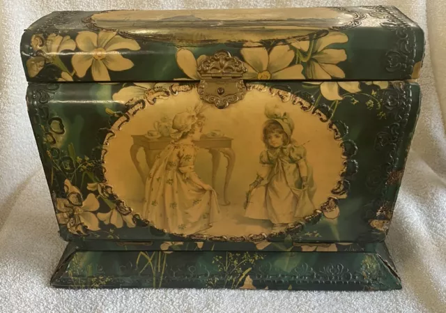 Antique Victorian Celluloid Vanity Jewelry Dresser Box Upright  Gorgeous