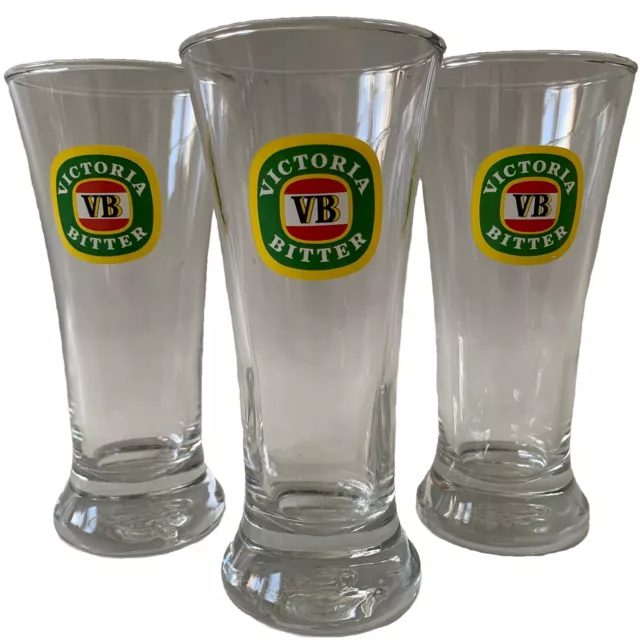 VB Victoria Bitter Beer Glass 285ml Set Of 3 Glasses Collectable Pub Barware X 3