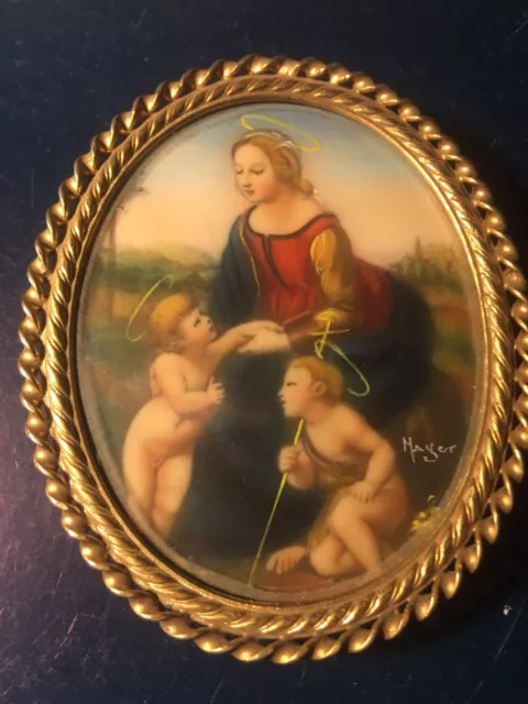 Miniatura Madonna con Bambino e San Giovannino firmato Mayer In Cornice