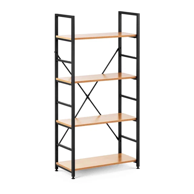Bibliothèque 3 Niveaux KOMFOTTEU - 122x32x93cm, 8 Casiers, Bois Naturel, Pieds Antidérapants