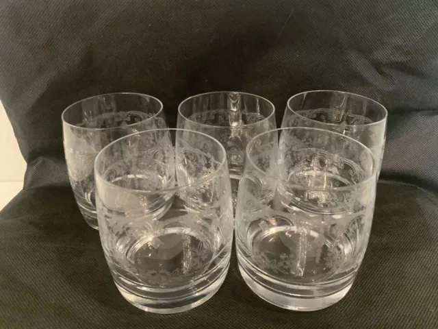 Vtg Bohemia Crystal CASCADE Etched Floral Whiskey  Glass 11 oz RARE 5pc