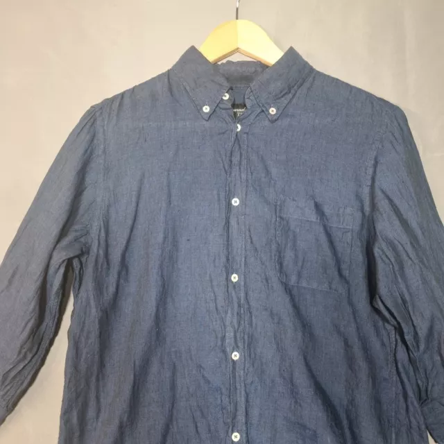 Journal Standard Trisect 3/4 Sleeve Linen Shirt Mens Size Medium Navy Blue 2