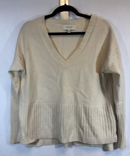 Women's DEREK LAM 10 CROSBY Ivory Cashmere  Rib Detail Sweater Sz L V-Neck *flaw