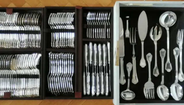 SET Christofle PORT ROYAL Silver-plate Table Cake Dinner Forks Spoons Ladle