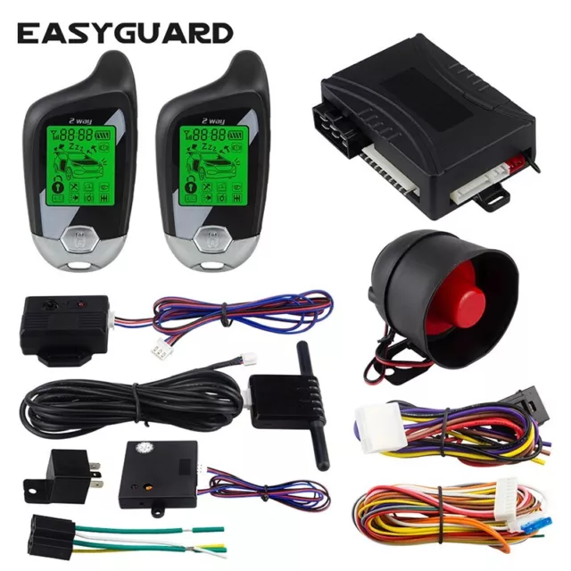 EASYGUARD 2 Way Car Alarm remote auto Start LCD Display microwave/shock sensor