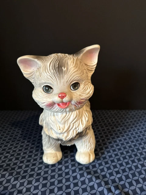 Vintage Squeak Toy Kitten Cat White Grey 1960 Edward Mobley Co Arrow Rubber
