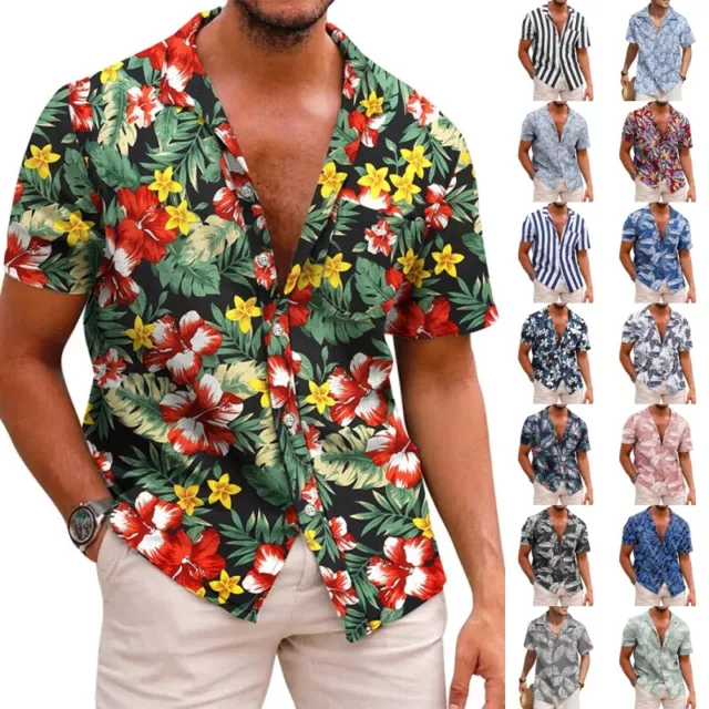 Mens T Shirt Tops Hawaiian Imprimé Floral Summer Short Shirts Casual Holiday 》