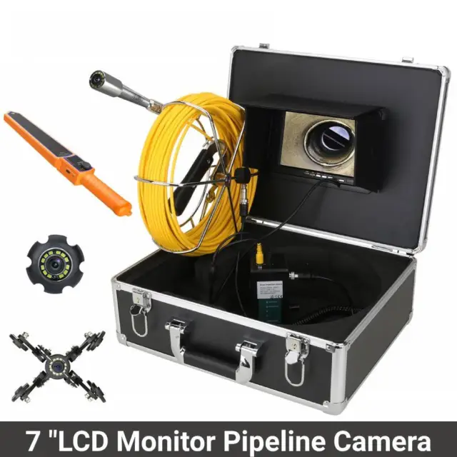 Pipe Pipeline Inspection Camera, 7" LCD Monitor Adjustable Waterproof LED Light