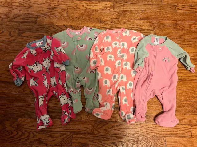 Baby Girl 0-3 Months Gerber Winter Fleece Warm Footed Sleeper Pajama Lot 4