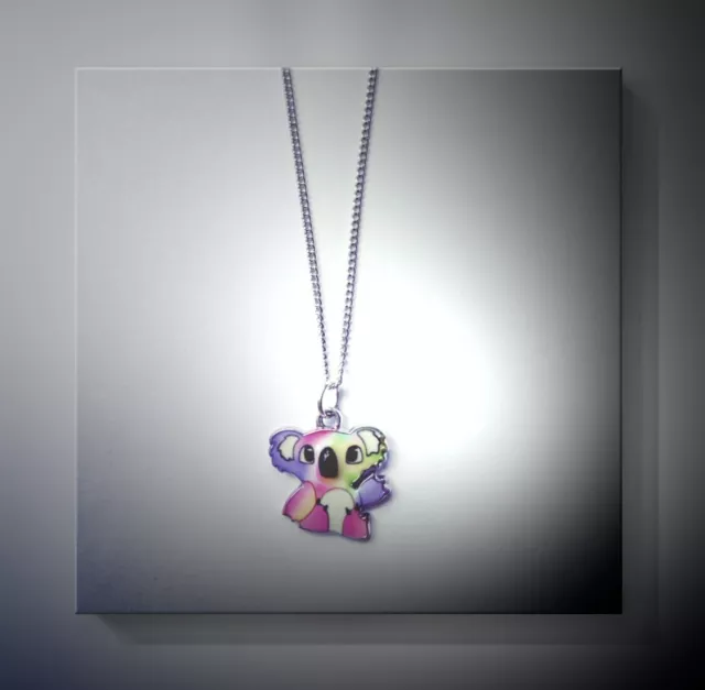 Rainbow Koala Bear Necklace Pendant Gift Australia Girls Jewellery Silver Cute