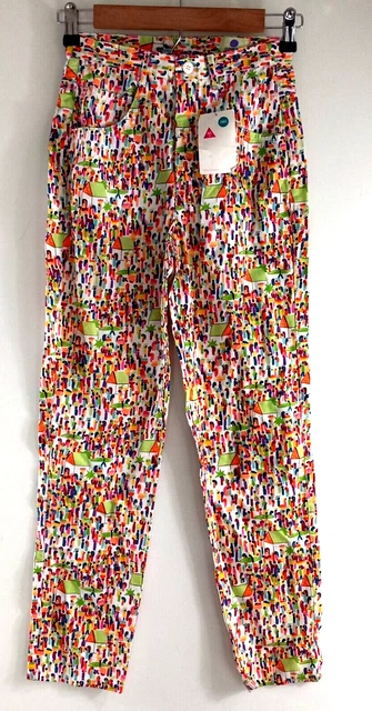 Vintage Espirit Kids Pants Girls Size Age 11 Multi Color Village Scene 90's NOS