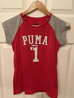 Puma Girls Red American Football Style Short Sleeve Tshirt 11-12Yrs Bnwt Rrp £18