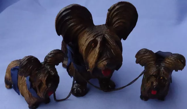 PAPILLON SKYE SILKY YORKSHIRE TERRIER BRIARD DOG MOM & PUPS 1940s figurine