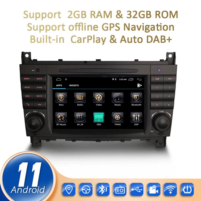 DAB+ CARPLAY ANDROID 11 Autoradio Mercedes Benz CLK Class W209 DVR USB ...