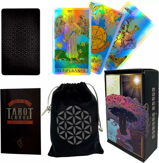 Rainbow Tarot Cards Deck Holographic with Guidebook and Carry Bag