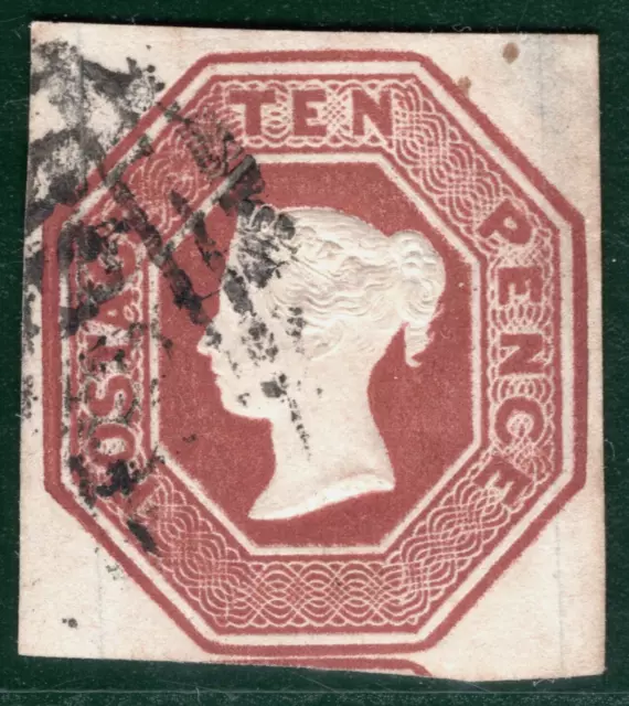 GB QV EMBOSSED Stamp SG.57 10d Brown (1848) Numeral Used Cat £1,500- YOR64