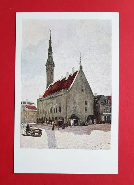 Künstler AK Estland REVAL Tallinn um 1930 Rathaus mit Pferdefuhrwerk     ( 35430
