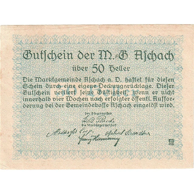 [#287982] Austria, Aschach, 50 Heller, déesse, 1920, AU, Mehl:FS 53IIb18