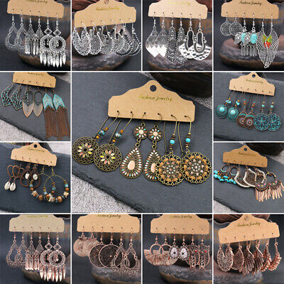 Boho Gypsy Earrings Tribal Ethnic Festival Tassel Turquoise Ear Hook Drop Dangle