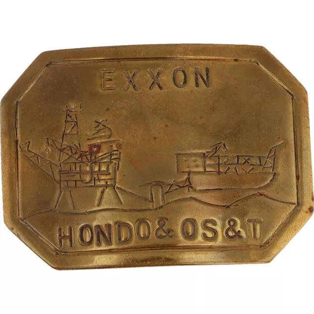Brass Exxon Mobil Hondo Oil Field Santa Ynez Unit Syu 1980s Vintage Belt Buckle