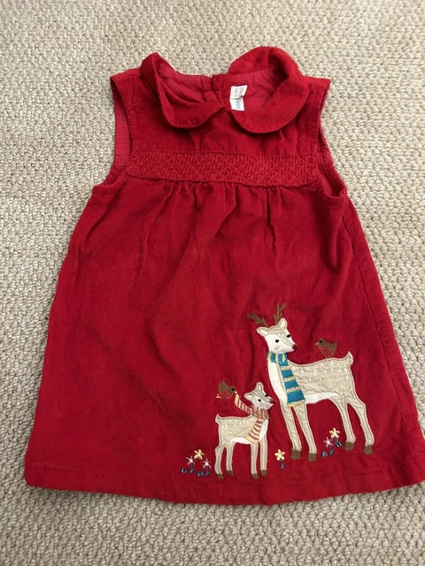 JoJo Maman Bebe Age 12-18 Months Baby Girls Red Cord Deer Dress