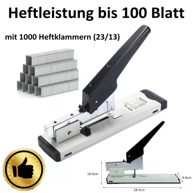 Heftgerät Groß Tacker Metall Hefter Büro bis 100 Blatt mit 1000 Heftklammern DHL