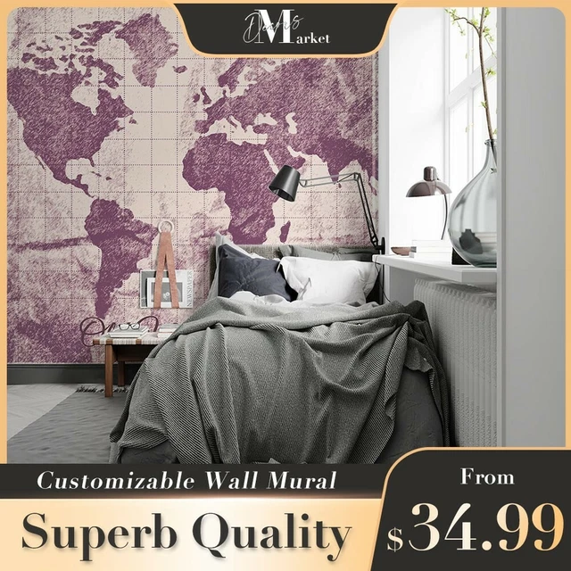 OLD MAPS WORLD Map Purple 3D Wall Mural Bedroom Removable Wallpaper
