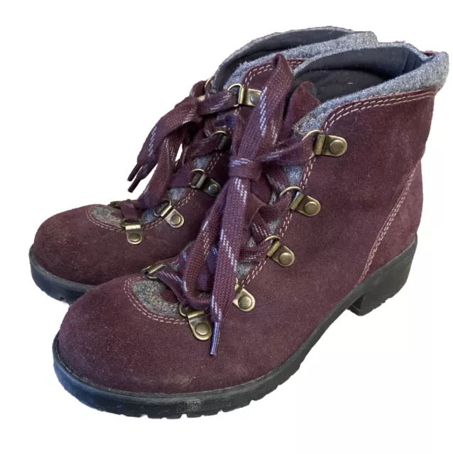 Clarks Womens Faralyn Alpha Suede Leather Hiker Ankle Boots Plum Size 6.5