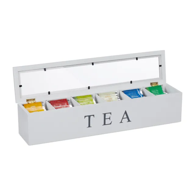 Teebox Teesortierbox Teekiste 6 Fächer Teebeutelaufbewahrung Teeorganizer Bambus