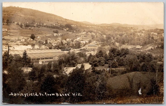 Springfield Vermont c1910 RPPC Real Photo Postcard Aerial View From Bates Hill