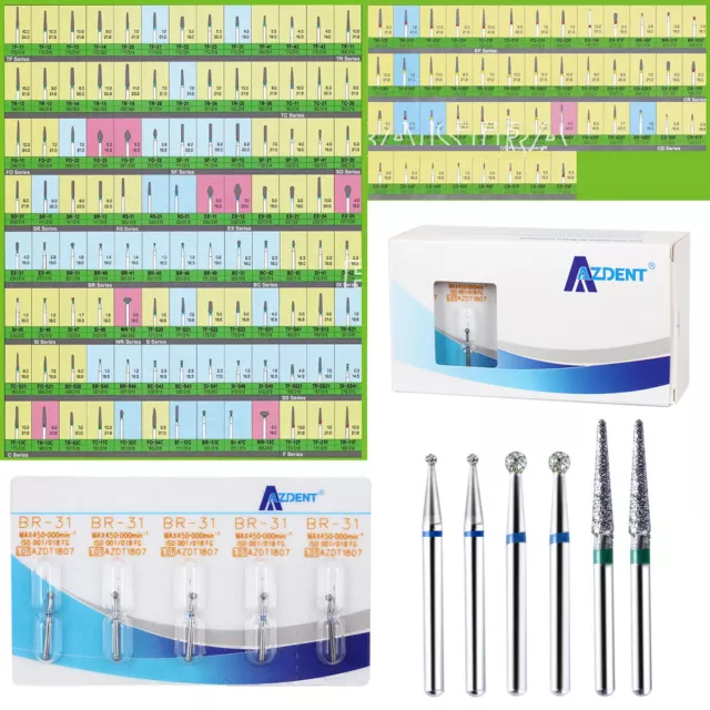 1000pcs/200Box AZDENT Dental Diamond Burs For High Speed Handpiece Friction Grip 2