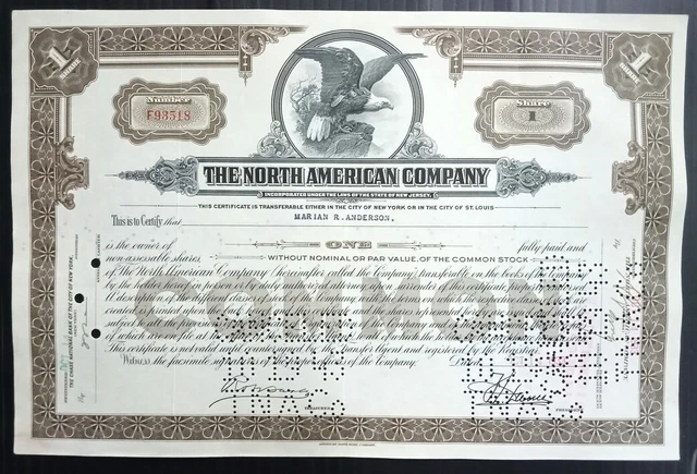 AOP USA 1933 The North American Co.1 shares certificate