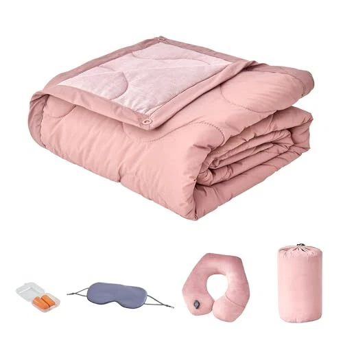 Travel Blanket Set Portable Inflatable Travel Neck Pillow Airplane Blanket