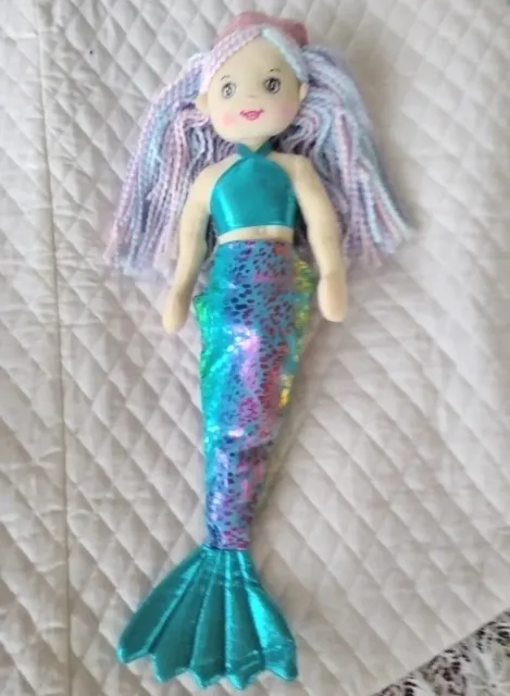 Ganz Mermaid Princess, Purple Pink Glitter BLUE TAIL CROWN PLUSH Rag Doll Yarn