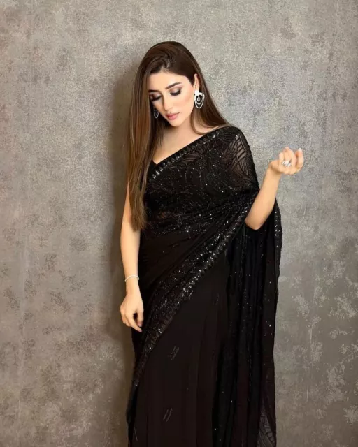 Saree Nuovo designer indiano Matrimonio pakistano Georgette Party Wear Sari...