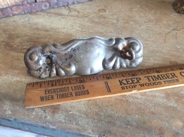 Salvaged  Drawer Pull, Ornate Plate Pull Brass ? Antique Shabby Shic