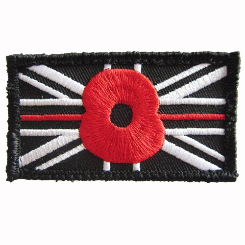 Union Jack Poppy Patch – UK Flag Embroidered Sew-On Badge, British Army Military Theme
