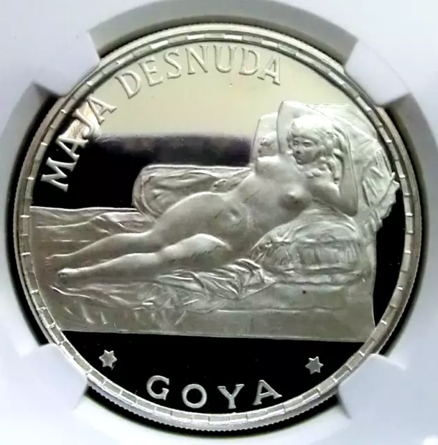 NGC PF66 UC-Eq. Guinea 1970 Goya's Naked Maja Silver 100 Pesetas Super GEM Proof