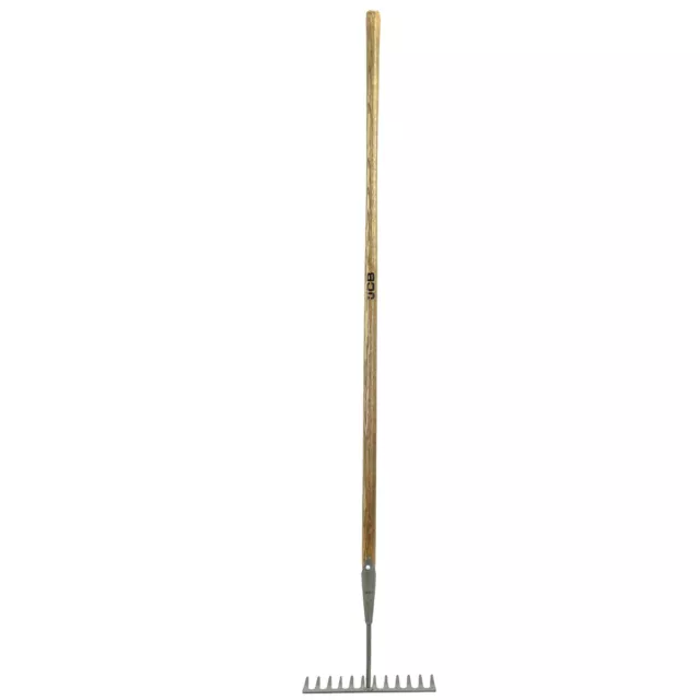 Garden Grass, Leaf Rake  12 Teeth, Heavy-duty Carbon Steel & Ash Wood JCB