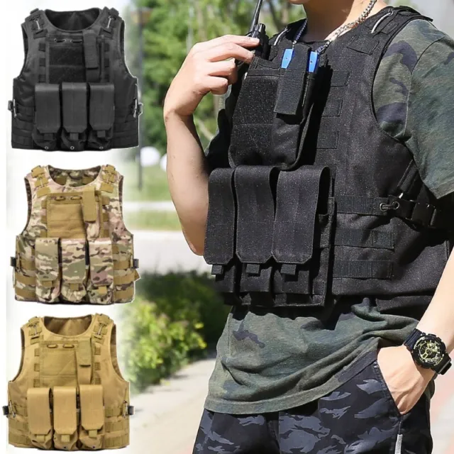 Military Tactical Vest Molle Army Assault Airsoft Plate Carrier With Mag Pouches