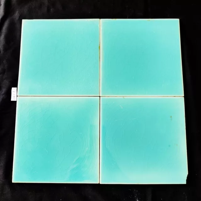 1940s Vintage Aqua Blue Architecture Tile Unused Richards England Set of 4 CT39