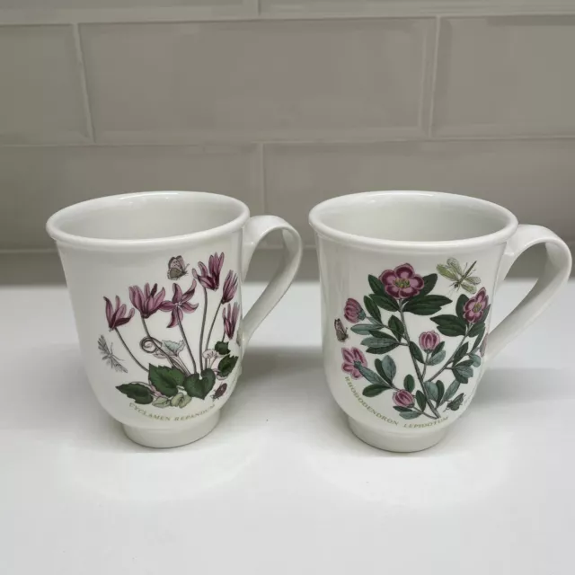 Portmeirion Botanic Garden Set 2 Ceramic Bell Shaped Mugs Cyclamen Rhododendron