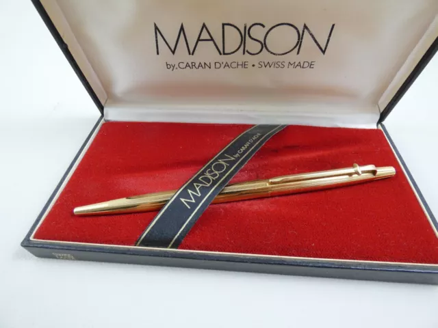 Caran d'Ache Madison Gold Plated Ballpoint Pen, GT, Engraved, Box  *Near MINT*