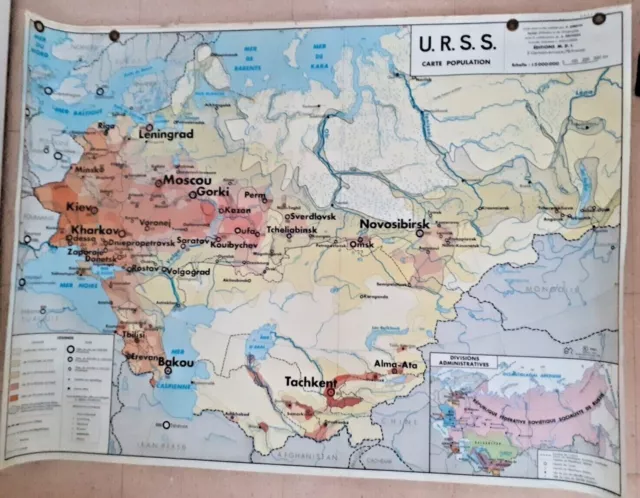 carte géographique ancienne URSS 1968 Edition M.D.I carte murale lycée collège 2